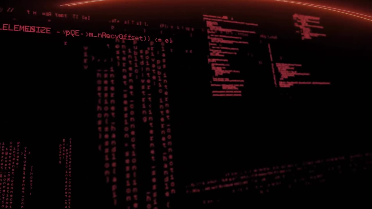 animación del procesamiento de datos en rojo sobre fondo negro