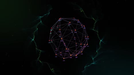 animation of globe of network of connections spinning with green light trails over black background