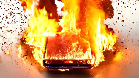 a cell phone on fire with a white background