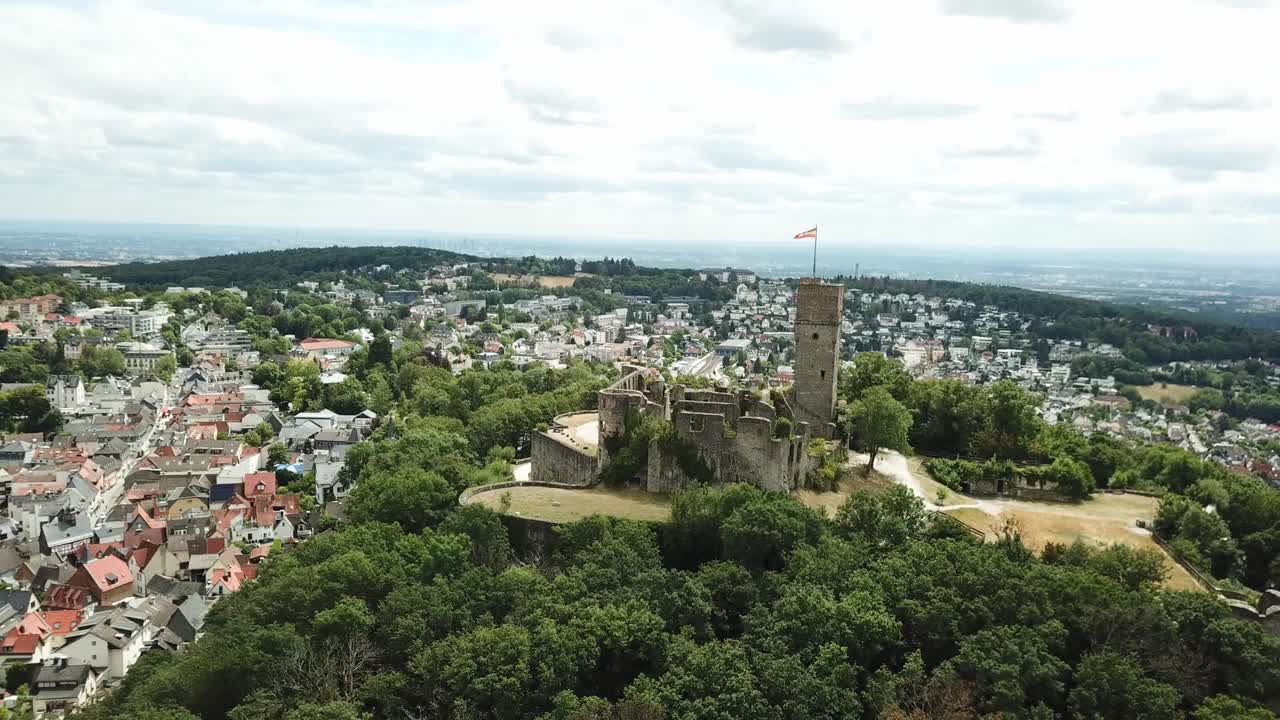 Castle Königstein on a Hill, Germany, flying away