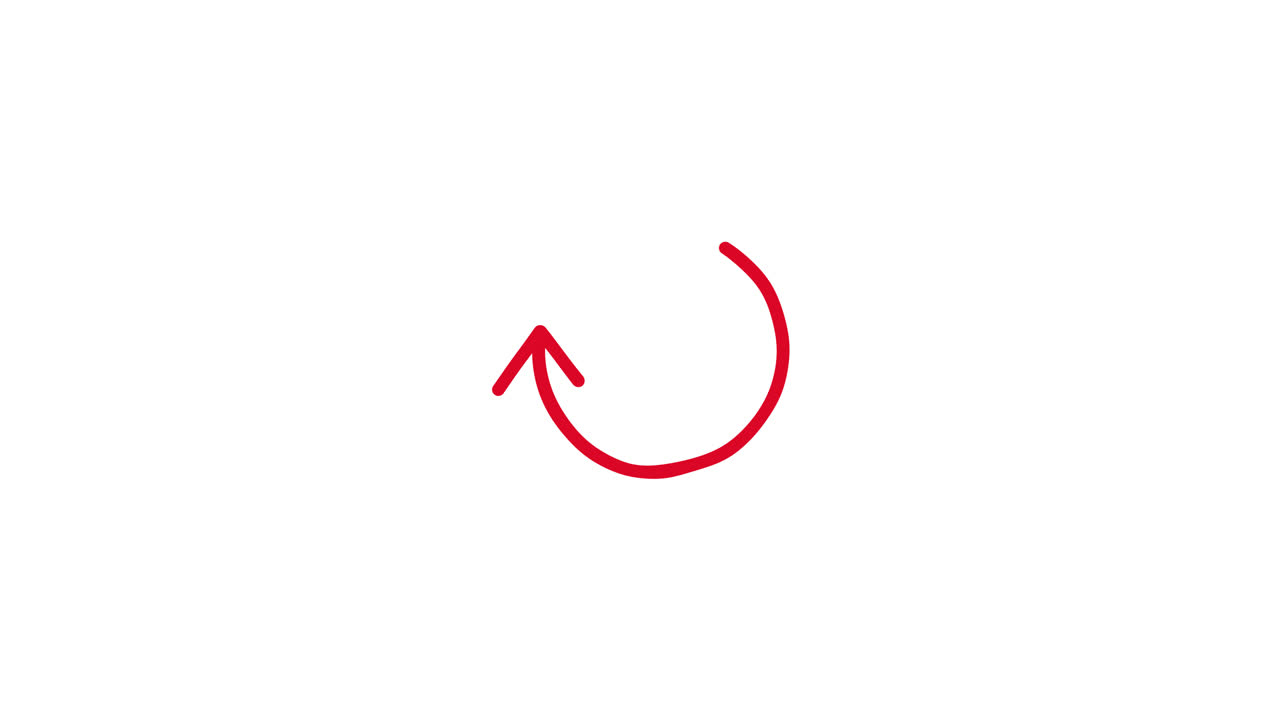 Red Arrow Drawing and Rotating Animation on White Background