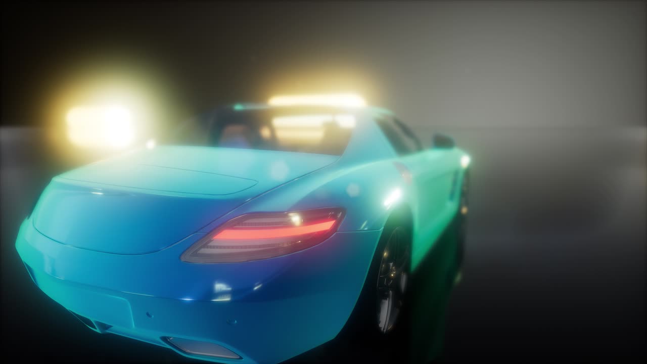 밝은 조명을 가진 어두운 스튜디오에서 럭셔리 스포츠 자동차