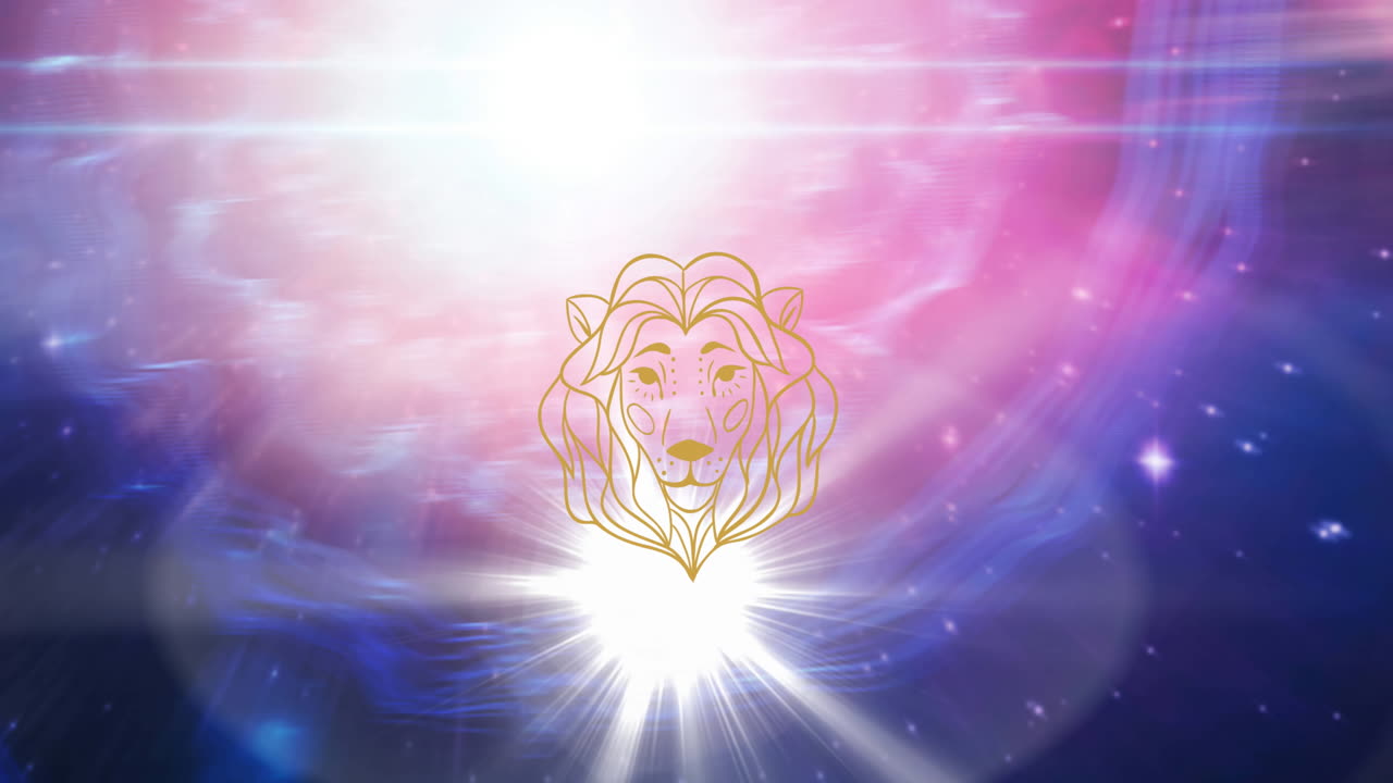 animación del símbolo del signo de la estrella de leo sobre las estrellas brillantes