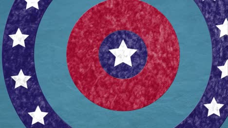 Animation-of-circles-spinning-with-American-flag--stars-and-stripes-over-blue-background