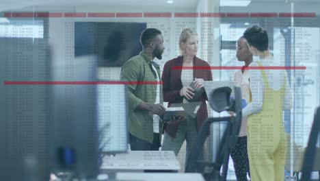 animation of data processing over diverse business people at office