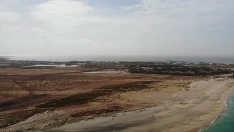 Aerial-View-Of-Empty-Idyllic-Beach-Landscape-At-Sal-Cape-Verde