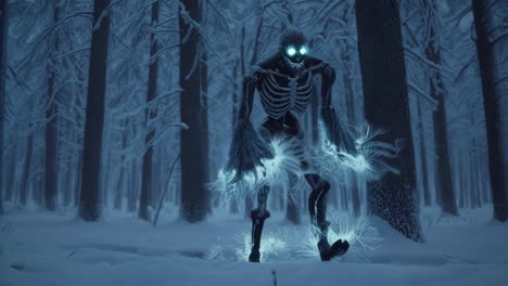 skeletal monster in a snowy forest