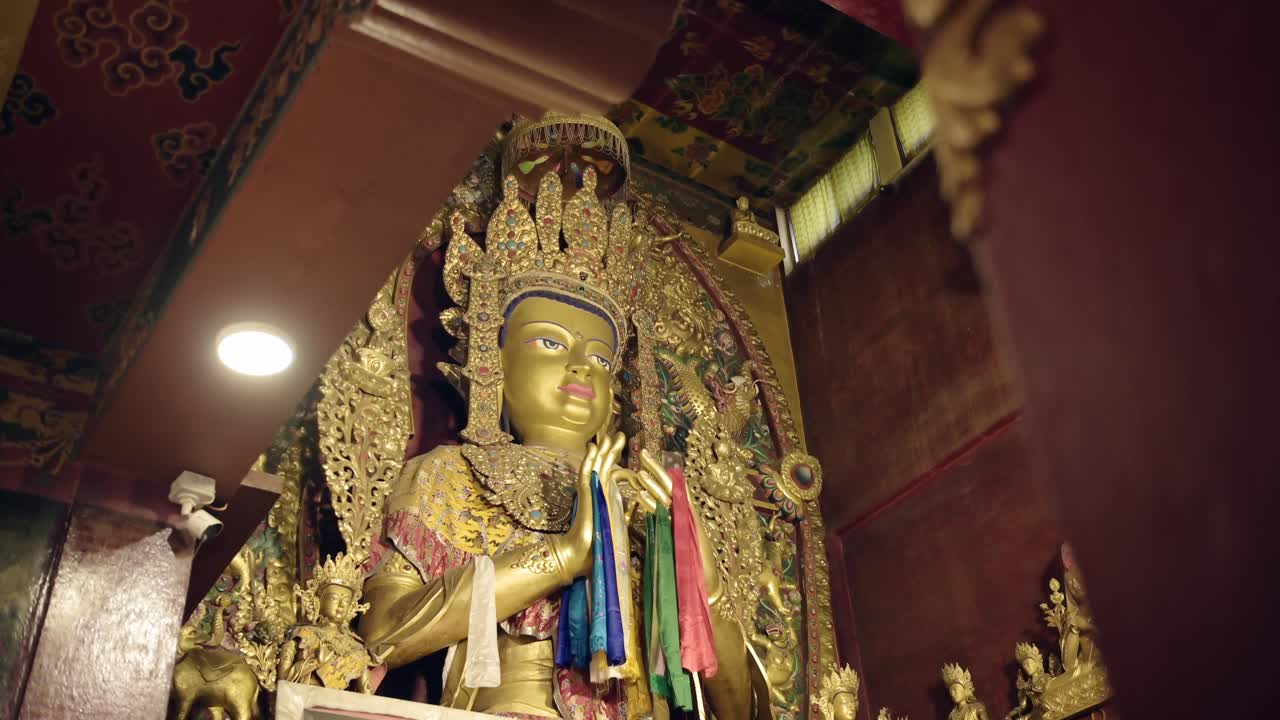 Kathmandu Gold Buddha Statue in Nepal at Boudhanath Stupa, Big Buddhist Buddha at a Buddhist Temple Decorated with Gold Leaf at a Popular Buddhist Religious Temple Site and Tourist Attraction