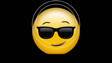 animación digital del efecto de carrete de película sobre la cara con gafas de sol emoji sobre fondo negro
