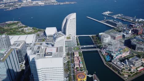 yokohama bay area, high angle establishing shot of minato mirai