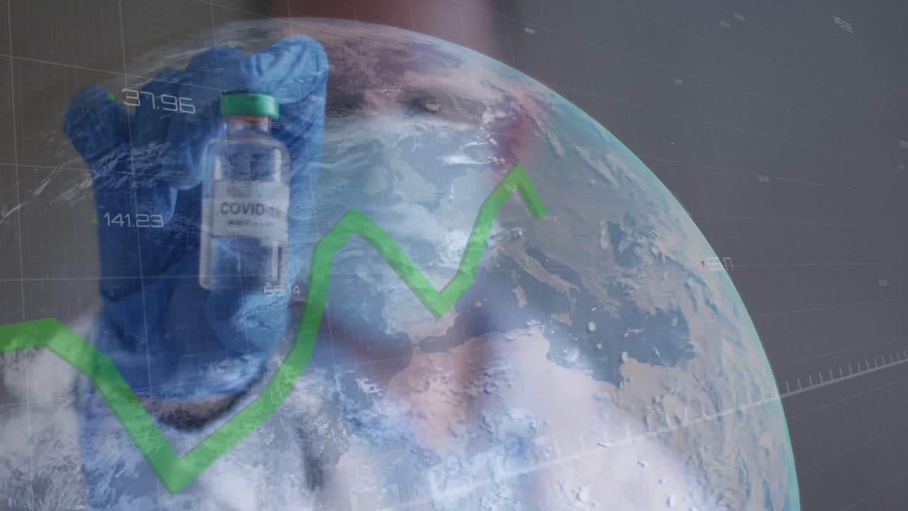 코로나19 백신을  ⁇ 고 있는 마스크를 착용한 남성 의사에 대한 통계 데이터 처리