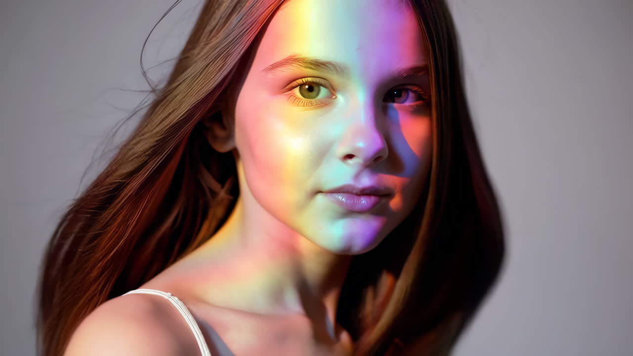 Woman portrait with rainbow light