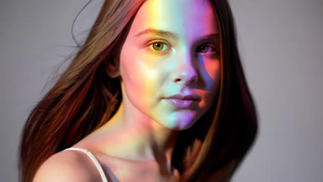 woman portrait with rainbow light