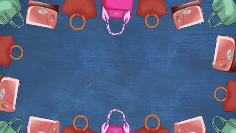 animación de iconos de bolsos y zapatos sobre un fondo azul