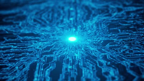 4k loop circuit board with moving electrons data flow loop background animation.