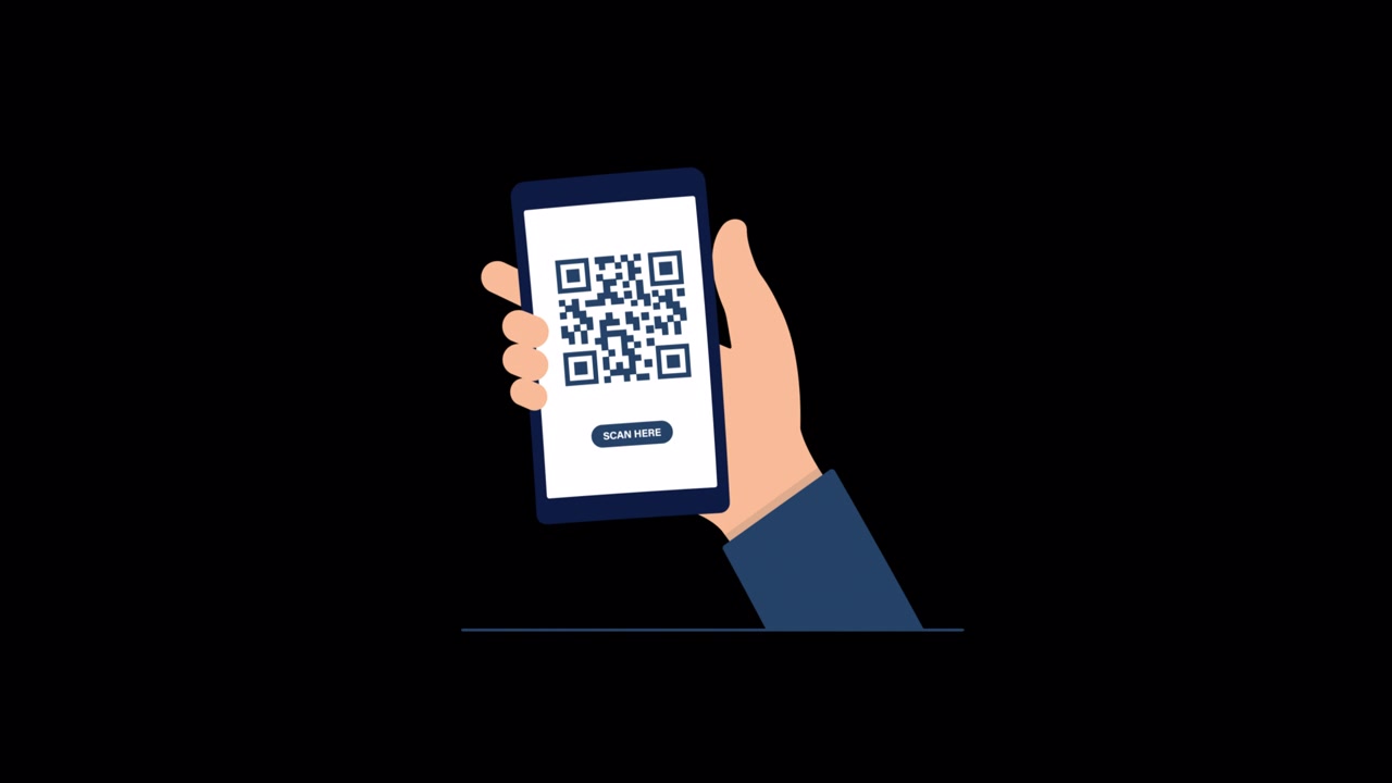 Animated Hand Holding Smartphone with QR Code for Scanning