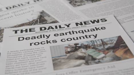 newspaper headline featuring devastation caused by earthquake disaster 15