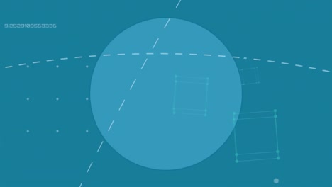 animación de línea punteada y cubo sobre círculo sobre fondo azul