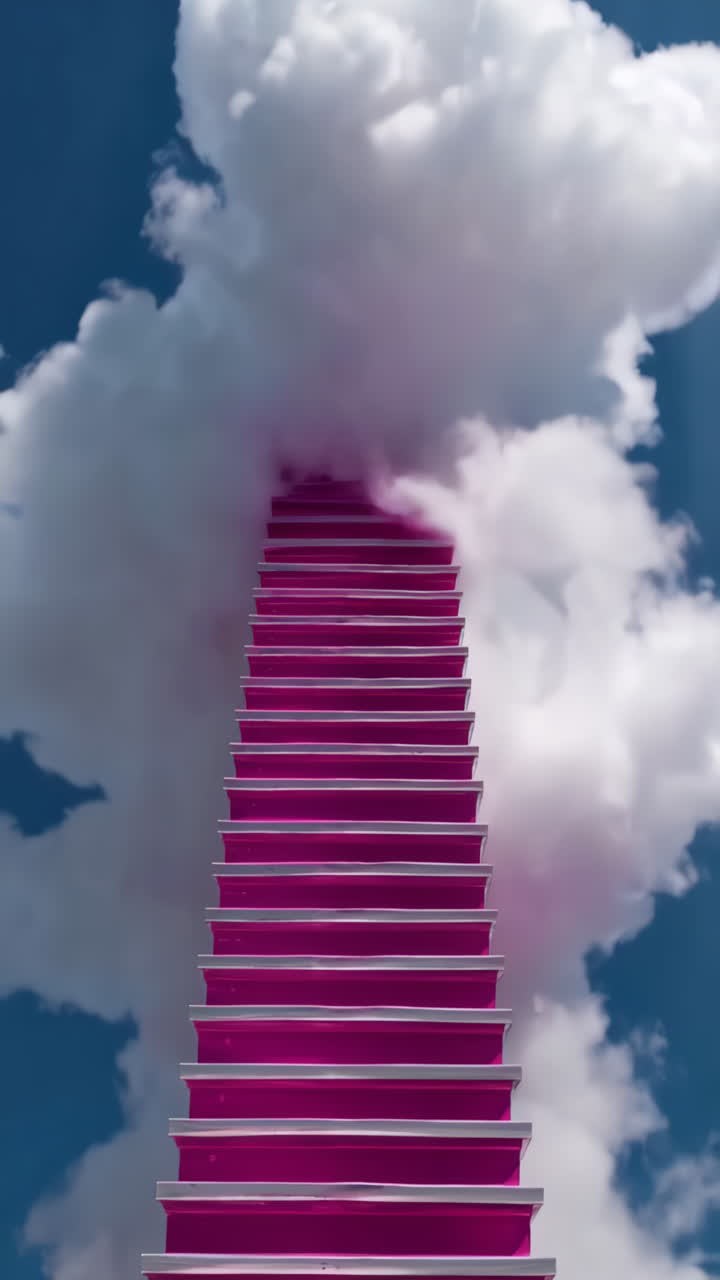 Pink Stairway Ascending into Clouds