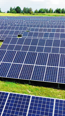 aerial view top view on blue solar pannels. alternative energy. green energy concept. electricity production vertical video