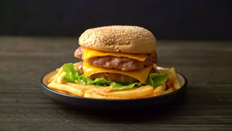 pork-hamburger-or-pork-burger-with-cheese-and-french-fries