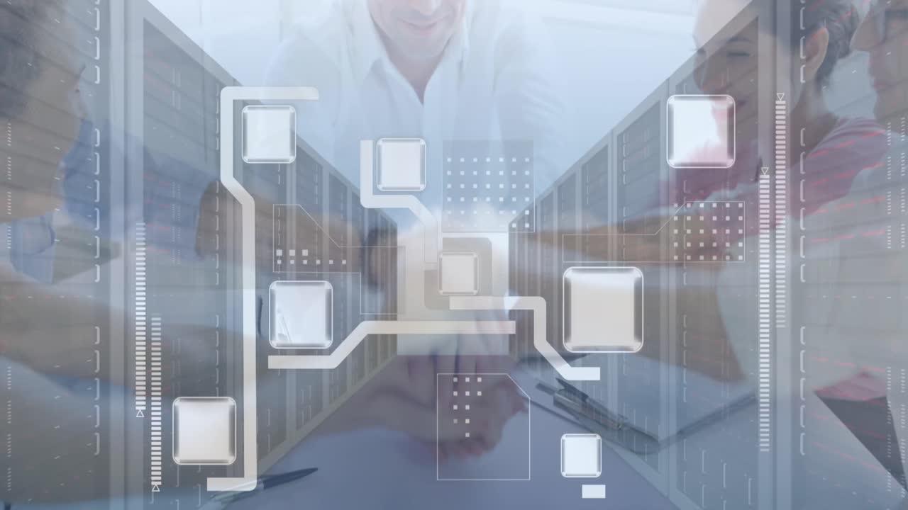 animación de la interfaz digital sobre un grupo de personas de negocios