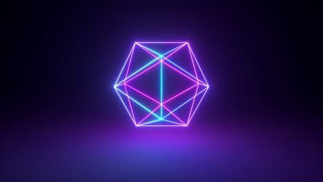 figura de neón geométrica abstracta giratoria. espectro de luz azul púrpura ultravioleta moderno. bucle sin costuras 3d