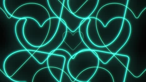 swirling neon hearts illuminate a black canvas