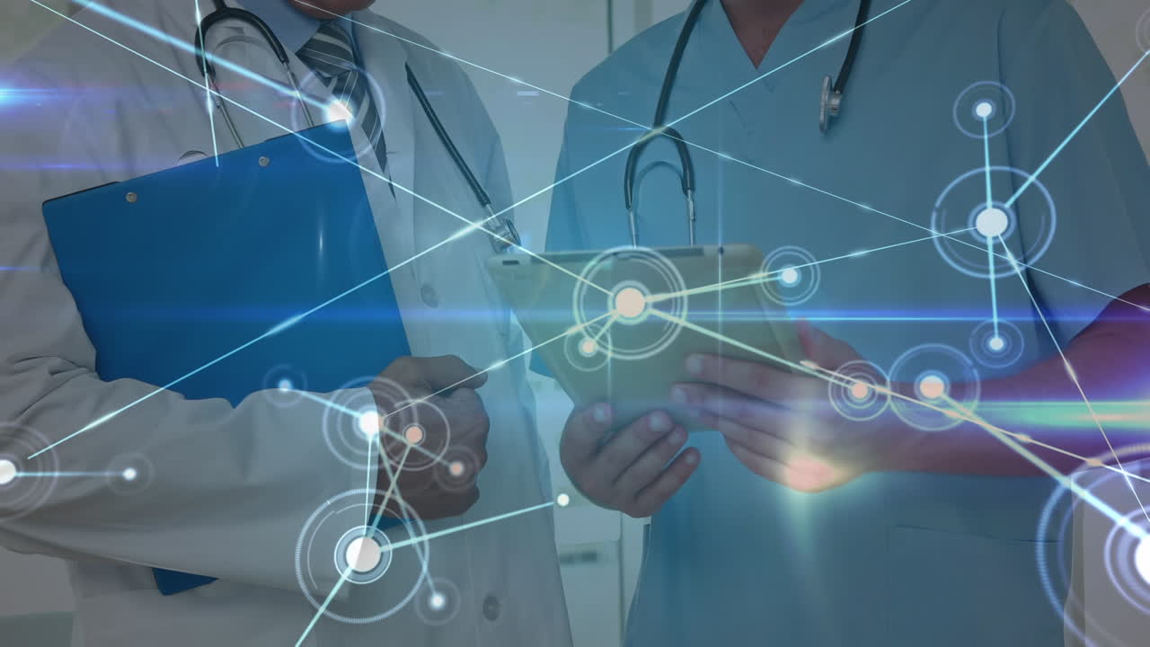 백인 남성 의사들의 중간 부분에 대한 연결의 애니메이션