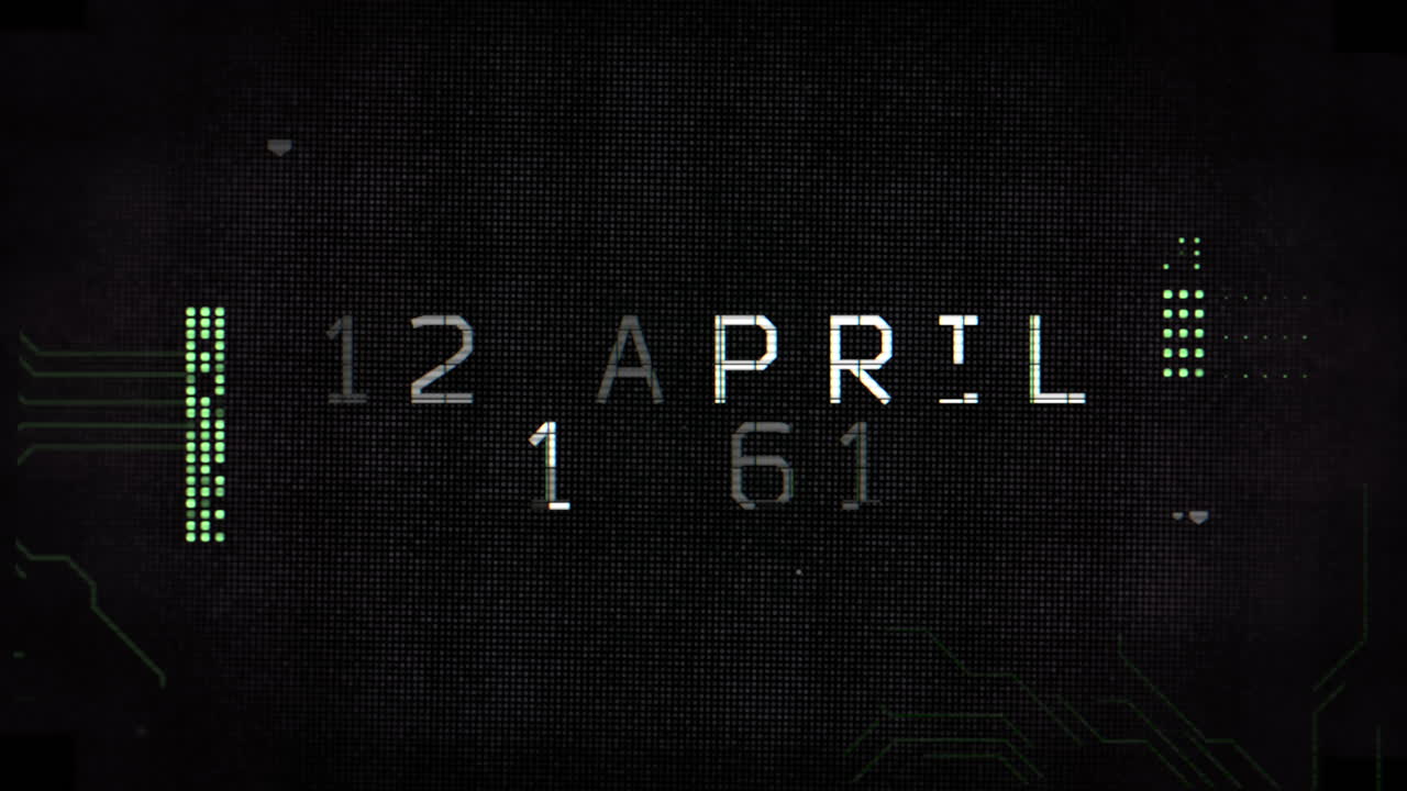 12 de abril de 1961 con elementos hud en el monitor digital de la nave espacial