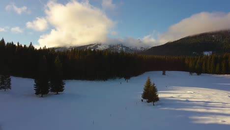 naturaleza capturada con un dron con paisajes y montañas cubiertas de nieve a la hora dorada al amanecer con hermosos bosques y colinas circundantes capturadas en eslovenia sobre el bosque pokljuka en 4k
