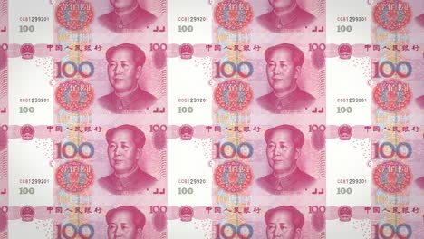 banknotes of one hundred renminbi chinese rolling on screen, cash money, loop