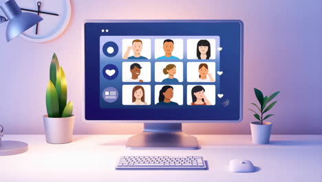 online video call or social networking interface on a desktop computer