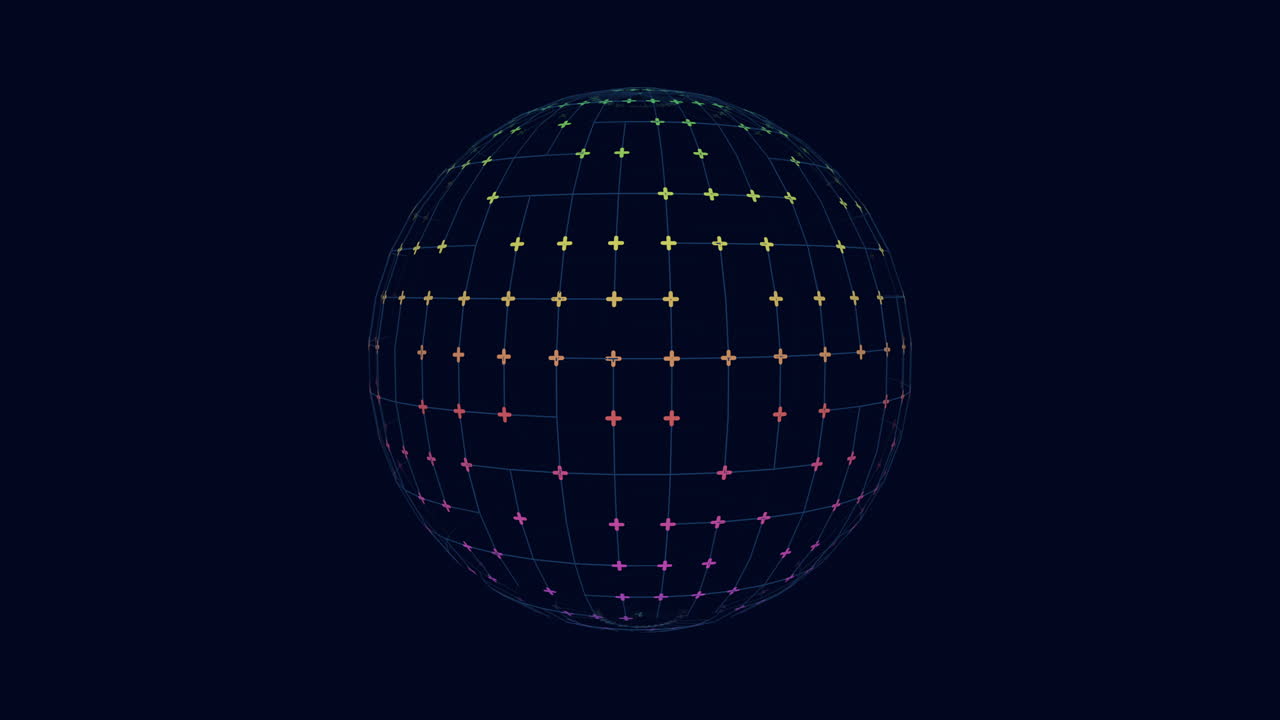 네온 라인의 미래형 구와 검정 그라데이션의 십자가