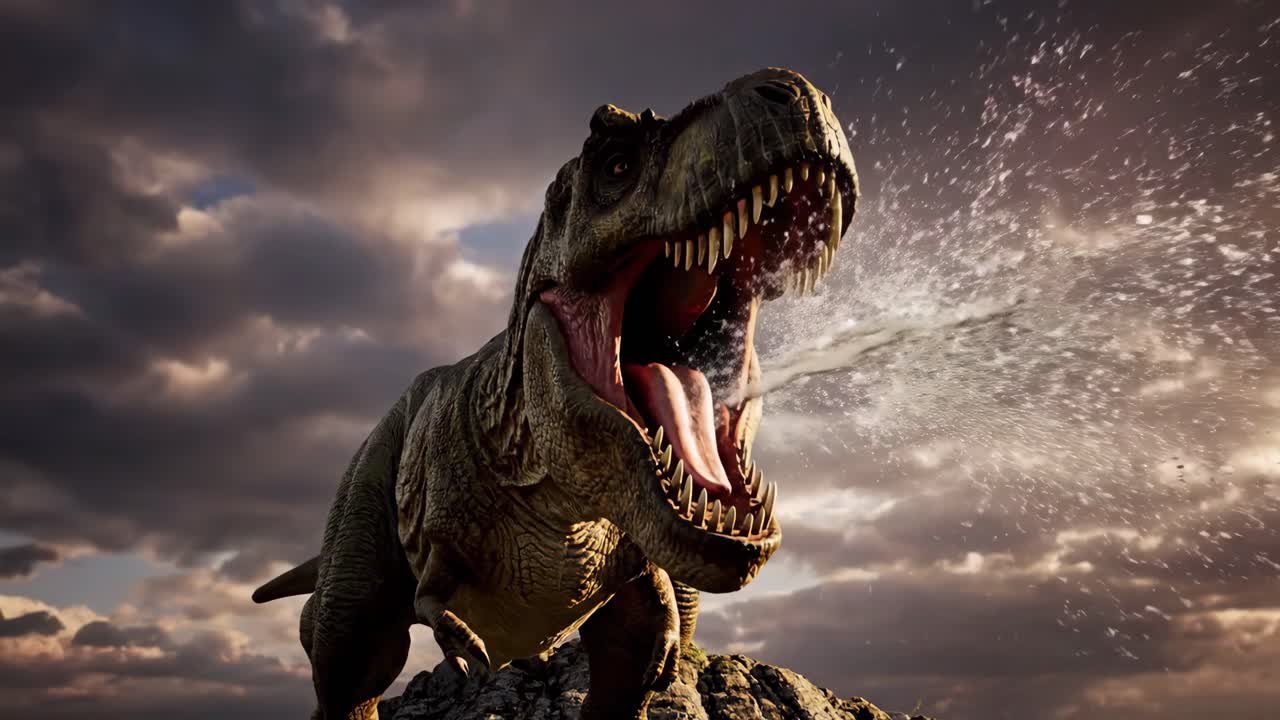 Tyrannosaurus Rex Roaring in the Clouds