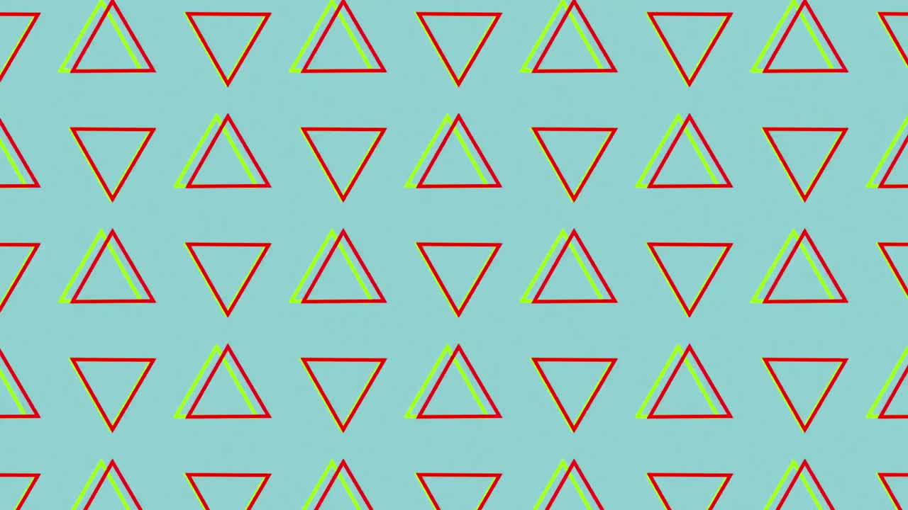 노란색과 빨간색 삼각형의 줄의 레트로 최면 운동의 애니메이션