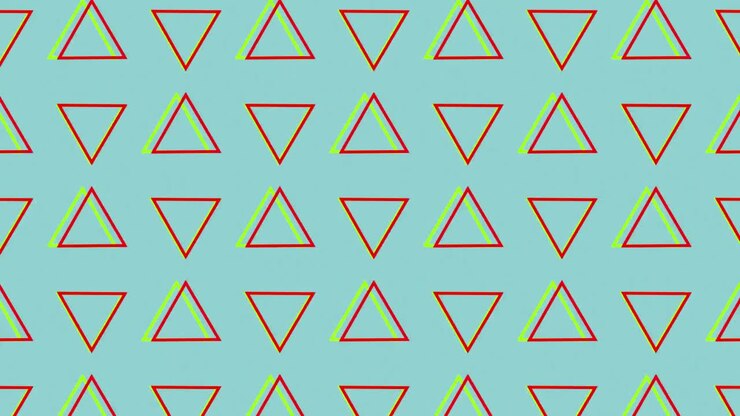 Animation of retro hypnotic motion of rows of yellow and red triangle