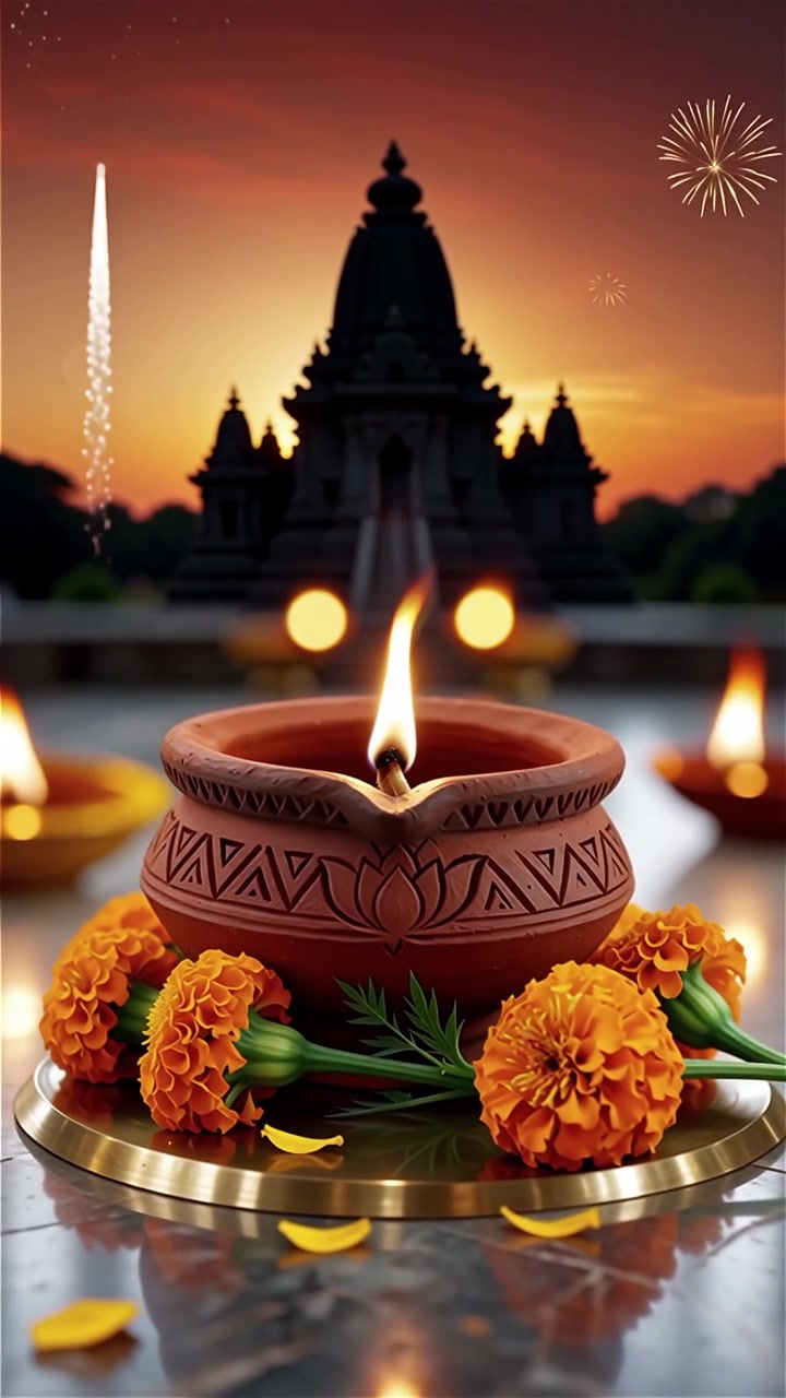 Diwali Festival Background with Lanterns and Traditional Diyas Decorations