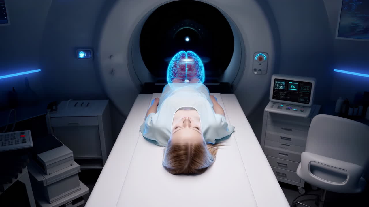 Woman Undergoing Brain Scan in a Medical Imaging Machine