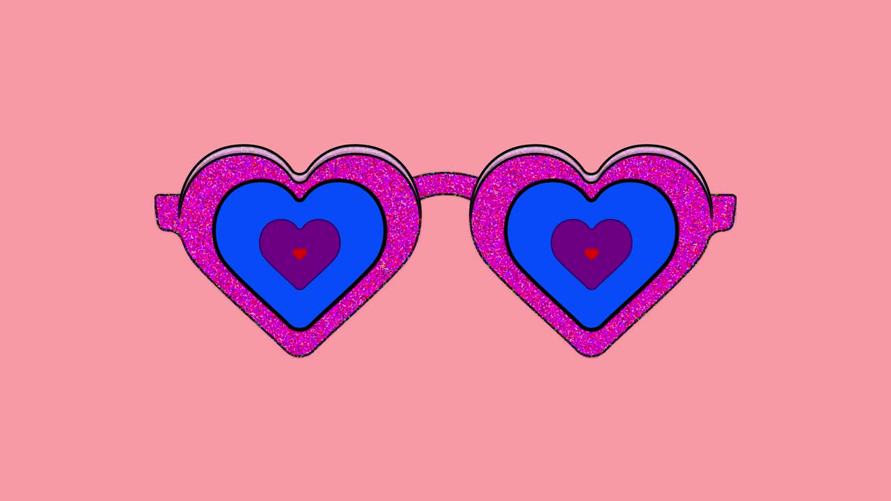 elegantes gafas coloridas en forma de corazón estilo de dibujos animados 4k animación de stock canal alfa fondo aislado