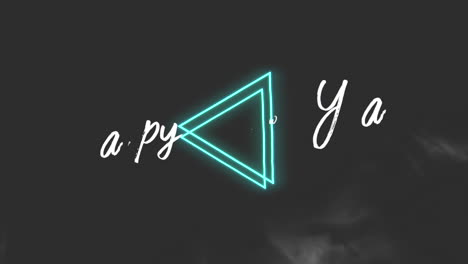 happy new year text with neon triangles and smoke on black gradient