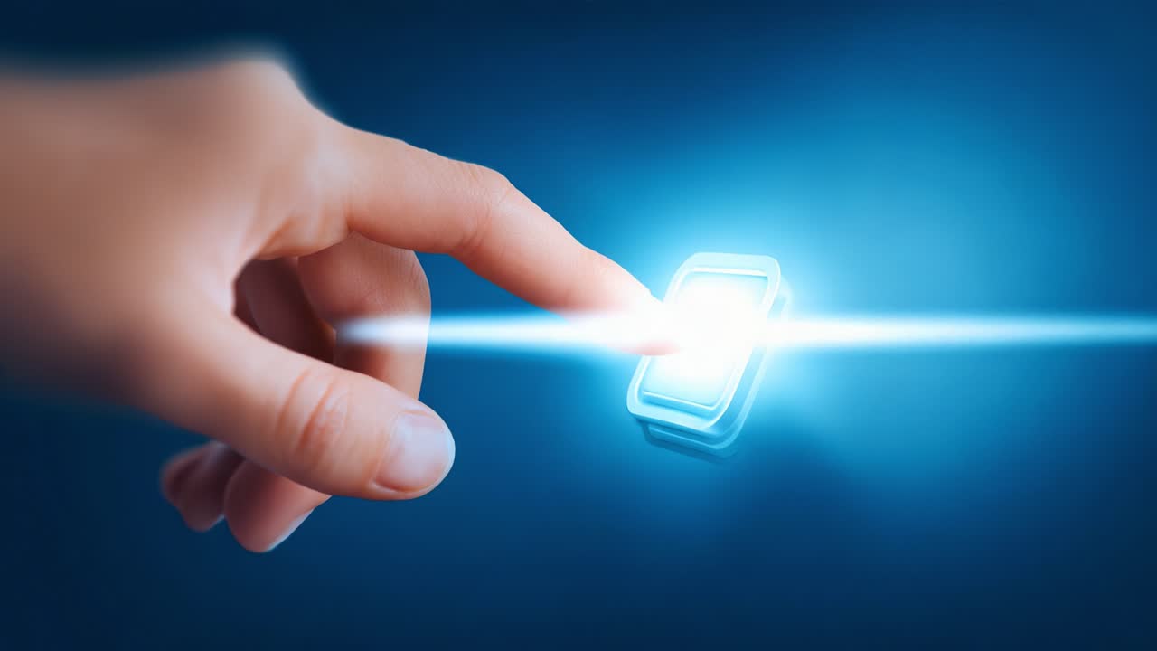 A close-up view of a hand poised to activate a glowing interface, symbolizing interaction with advanced technology and innovation through digital touch