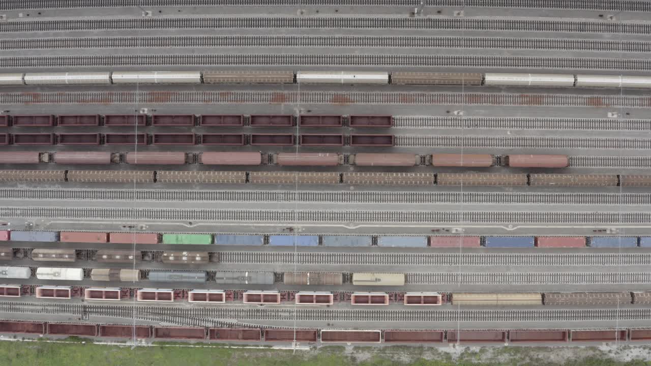 Aerial View of a Busy Freight Train Yard
