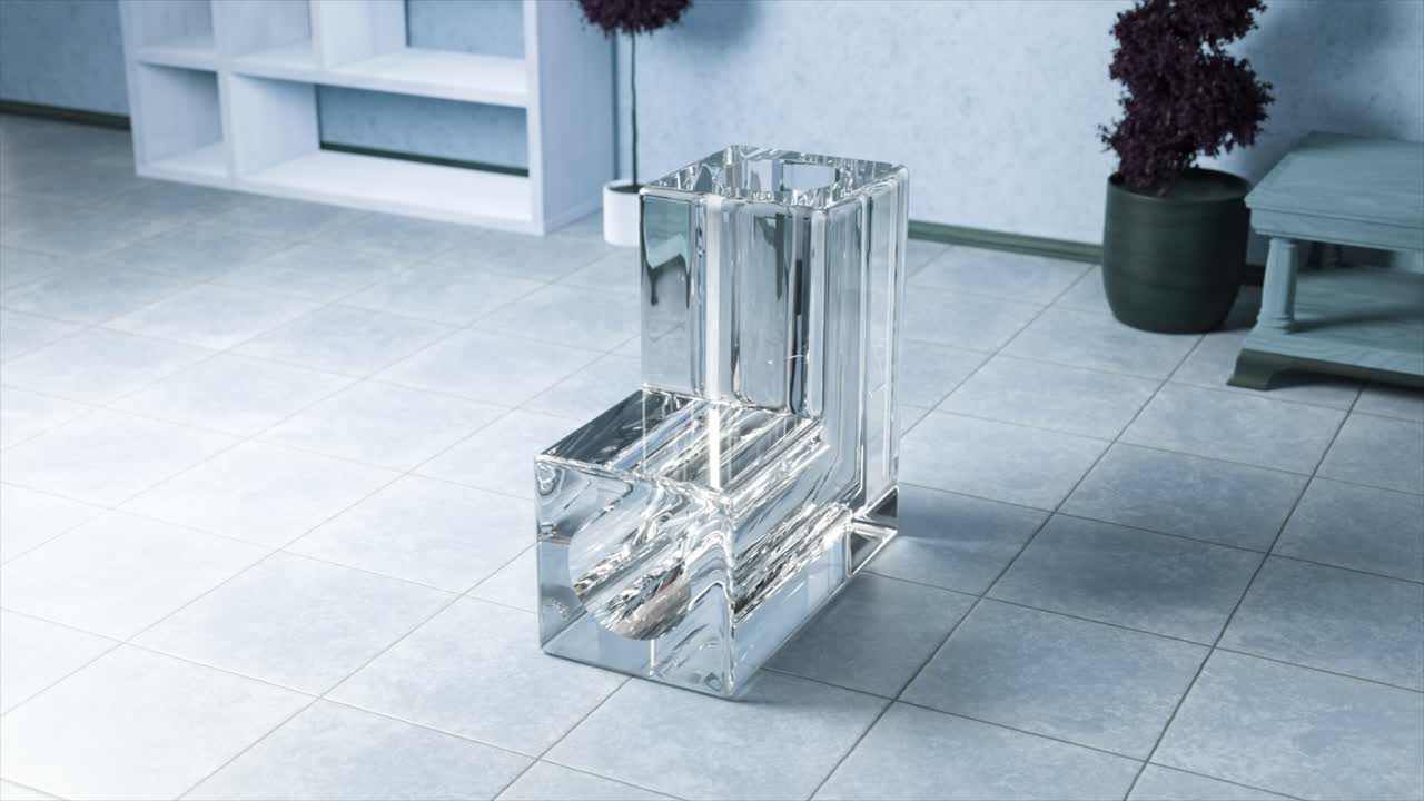 абстрактная стеклянная скульптура в современном интерьере