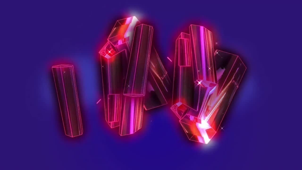 animación de cristales sobre un fondo azul.