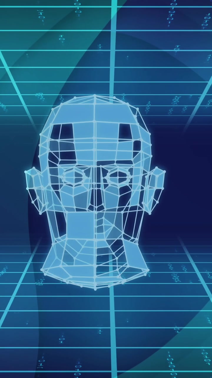 Animation of shapes and digital human over blue background