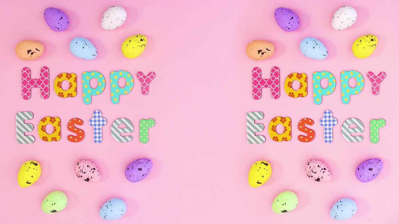 Doppia animazione stop motion Buona Pasqua con testo e uova colorate