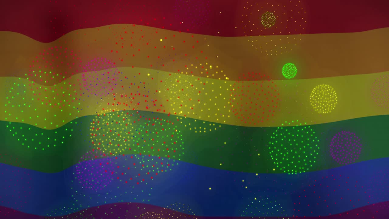 animación de fuegos artificiales sobre la bandera del orgullo.