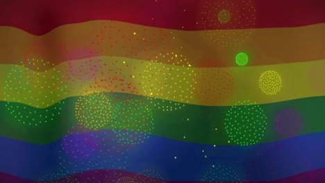 animación de fuegos artificiales sobre la bandera del orgullo.
