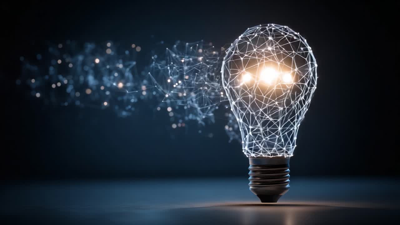 Questa immagine accattivante mostra una lampadina luminosa composta da intricati motivi geometrici, che simboleggia la creatività e le idee innovative, illuminando l'oscurità con brillantezza